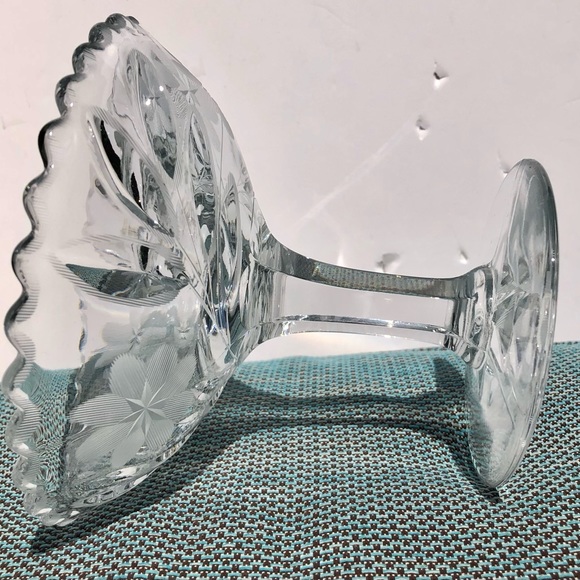 CRYSTAL PEDESTAL DISH CLEAR FLOWERED TRAY CANDIES, COOKIES BOWL 5" X5.5" - Picture 6 of 6